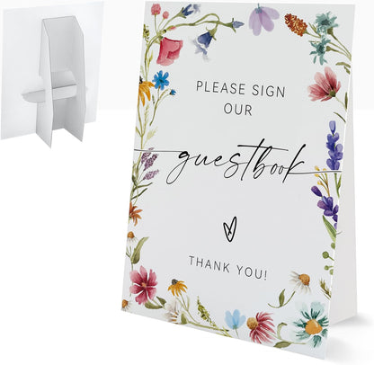 Bible Guest Book Sign, Wedding Signs for Ceremony and Reception, Floral Bridal Shower Decoration, Wedding Signage with Bracket, Bridal Shower Decor, Supplies For Engagement and Anniversary Parties, 13