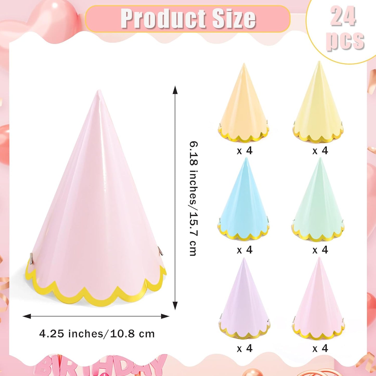 CANREVEL 24 PCS Pre-Assembled Party Hats for Adults, Party Decorations Supply Headwear Celebration for Women Men
