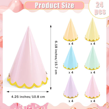 CANREVEL 24 PCS Pre-Assembled Party Hats for Adults, Party Decorations Supply Headwear Celebration for Women Men