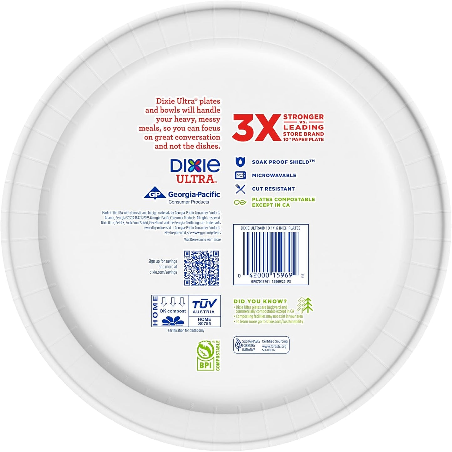 Dixie Ultra, Large Paper Plates, 10 Inch, 172 Count (4 packs of 43 plates), 3X Stronger*, Heavy Duty, Microwave-Safe, Soak-Proof, Cut Resistant, Disposable Plates For Heavy, Messy Meals