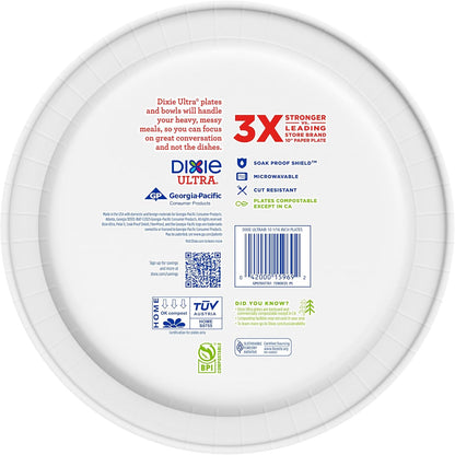 Dixie Ultra, Large Paper Plates, 10 Inch, 172 Count (4 packs of 43 plates), 3X Stronger*, Heavy Duty, Microwave-Safe, Soak-Proof, Cut Resistant, Disposable Plates For Heavy, Messy Meals