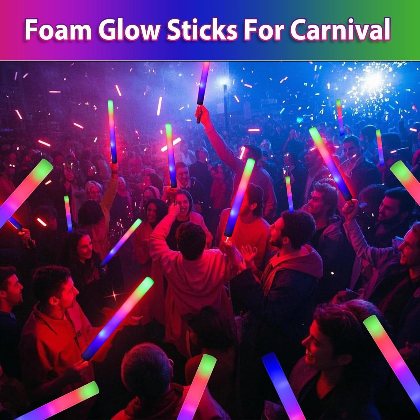 12pcs Foam Glow Sticks,Party Favors Supplies,3 Flashing Modes Glow In The Dark Party Supplies, Light Up Foam Sticks for Wendding Raves Camping Outdoor