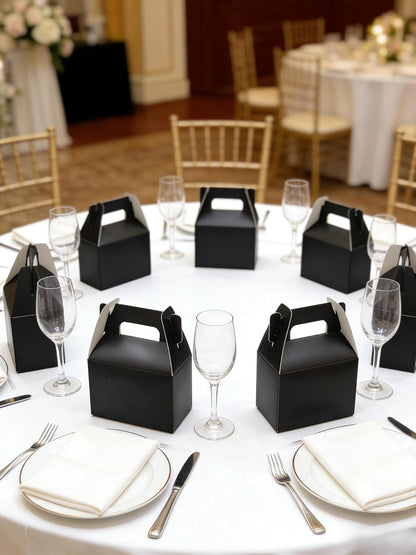 XAGLVV 24 Pack White Paper Gable Boxes,6.2 Inch Candy Boxes with Handle, Snack Party Favor& Gift Cookie bags for kids Birthday,Wedding, Baby Shower, Graduation.