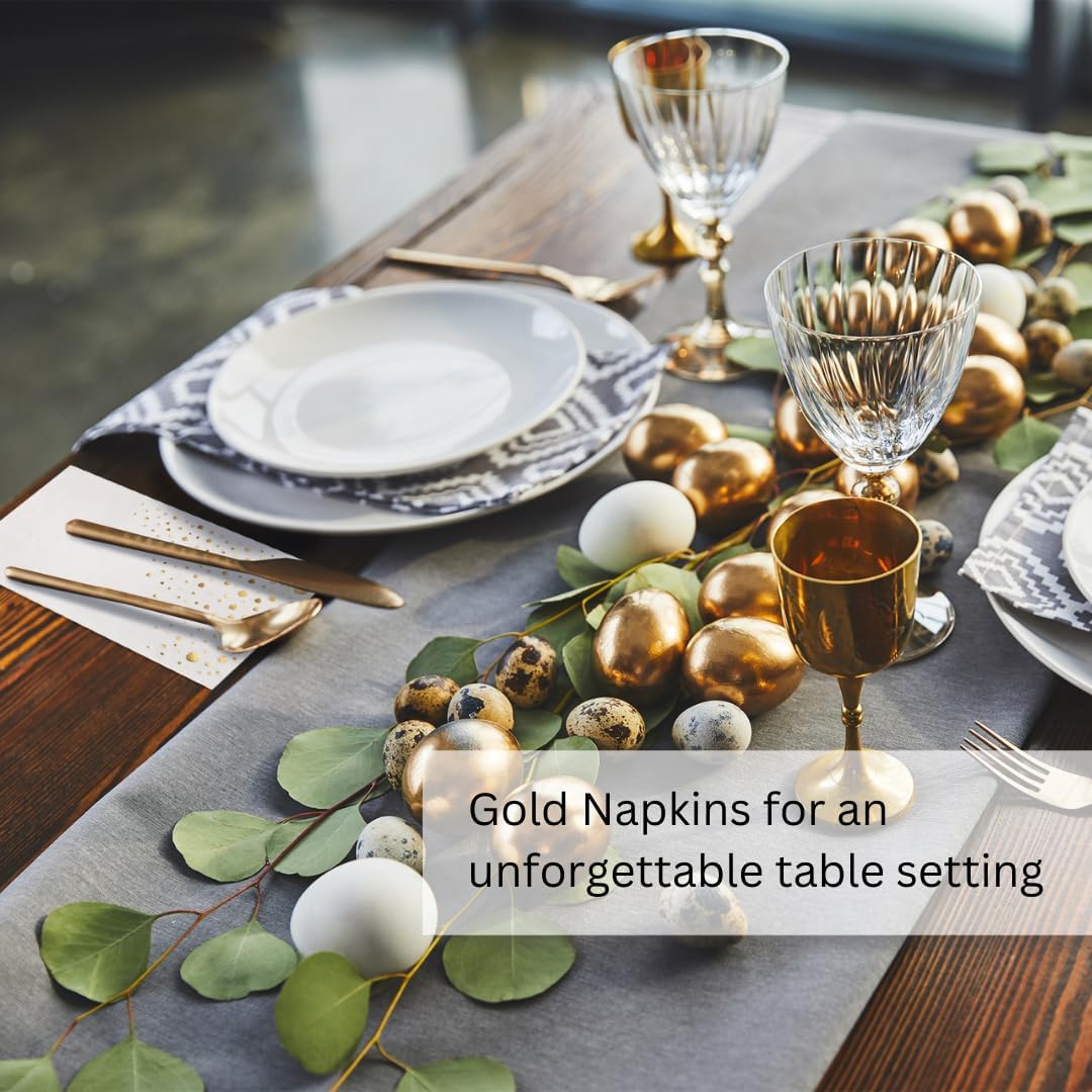 Stylish Gold Dinner Napkins, 100 White and Gold Napkins, Disposable Party Napkins, 7.5x4.25 Inch Wedding Napkins for Reception, 3-Ply Dinner Napkins, Disposable Napkins for Party, Gold Paper Napkins