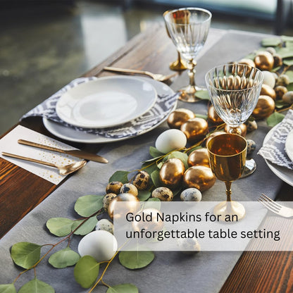 Stylish Gold Dinner Napkins, 100 White and Gold Napkins, Disposable Party Napkins, 7.5x4.25 Inch Wedding Napkins for Reception, 3-Ply Dinner Napkins, Disposable Napkins for Party, Gold Paper Napkins
