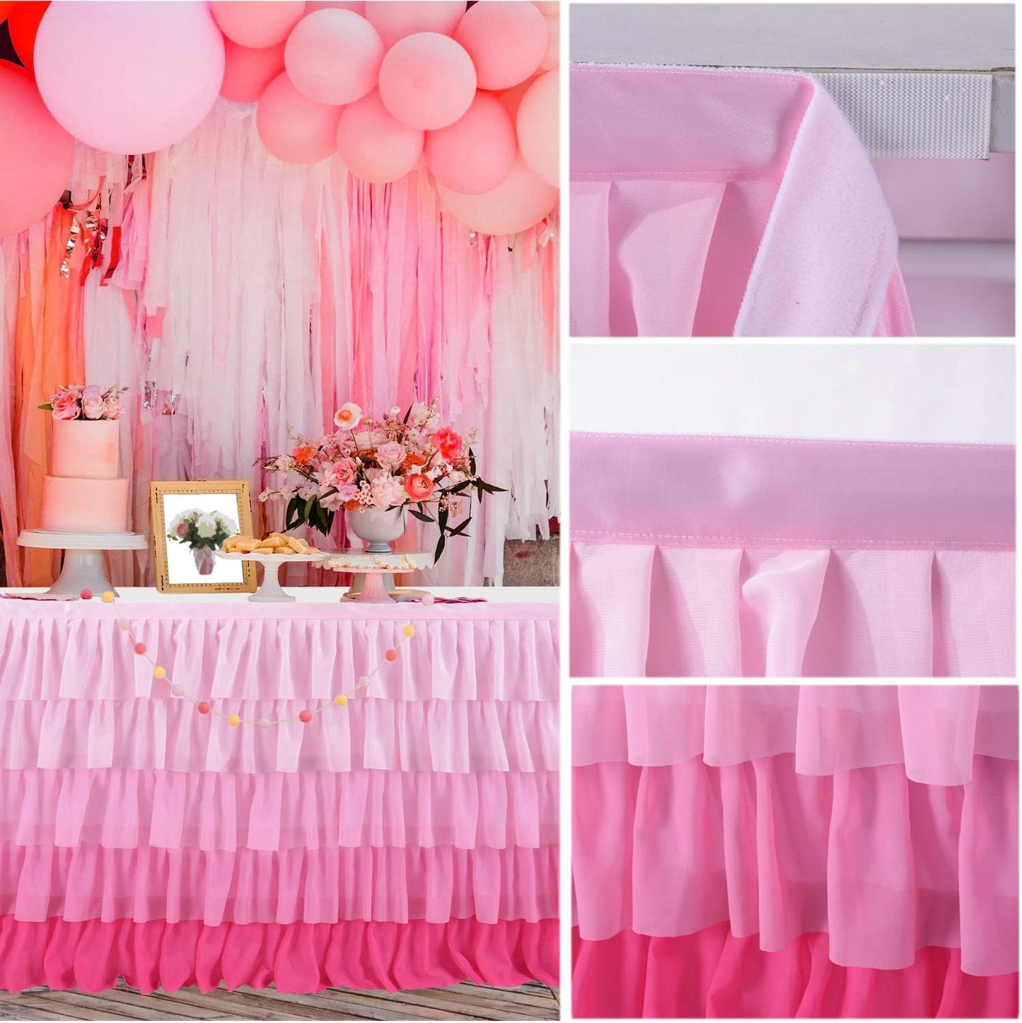 Pastel Rainbow Table Skirt Ruffle Party Tablecloth for Rectangle Table 6ft Birthday Party Baby Shower