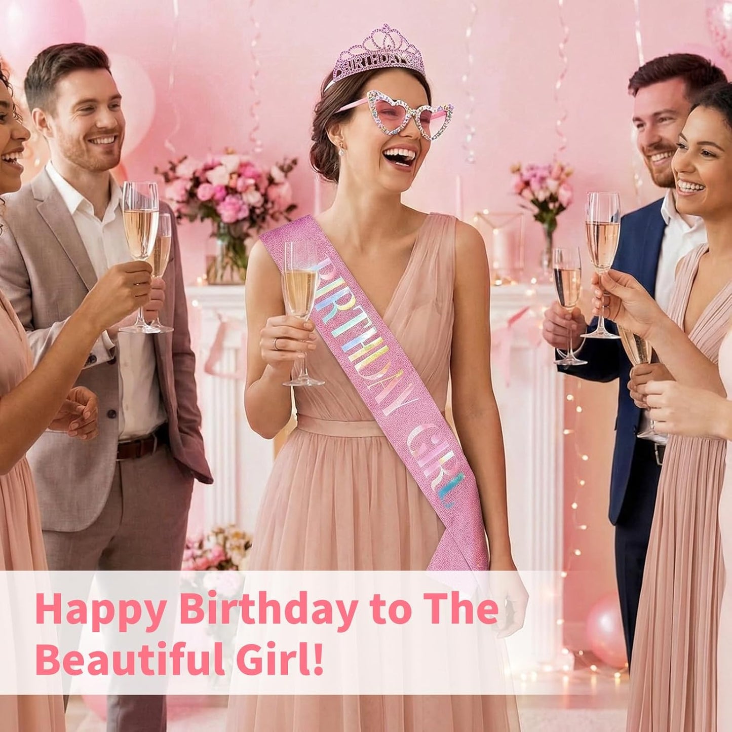 3Pcs Birthday Girl Sash Headband Set-Birthday Sash Tiara and Crown Sunglasses for Girls Women