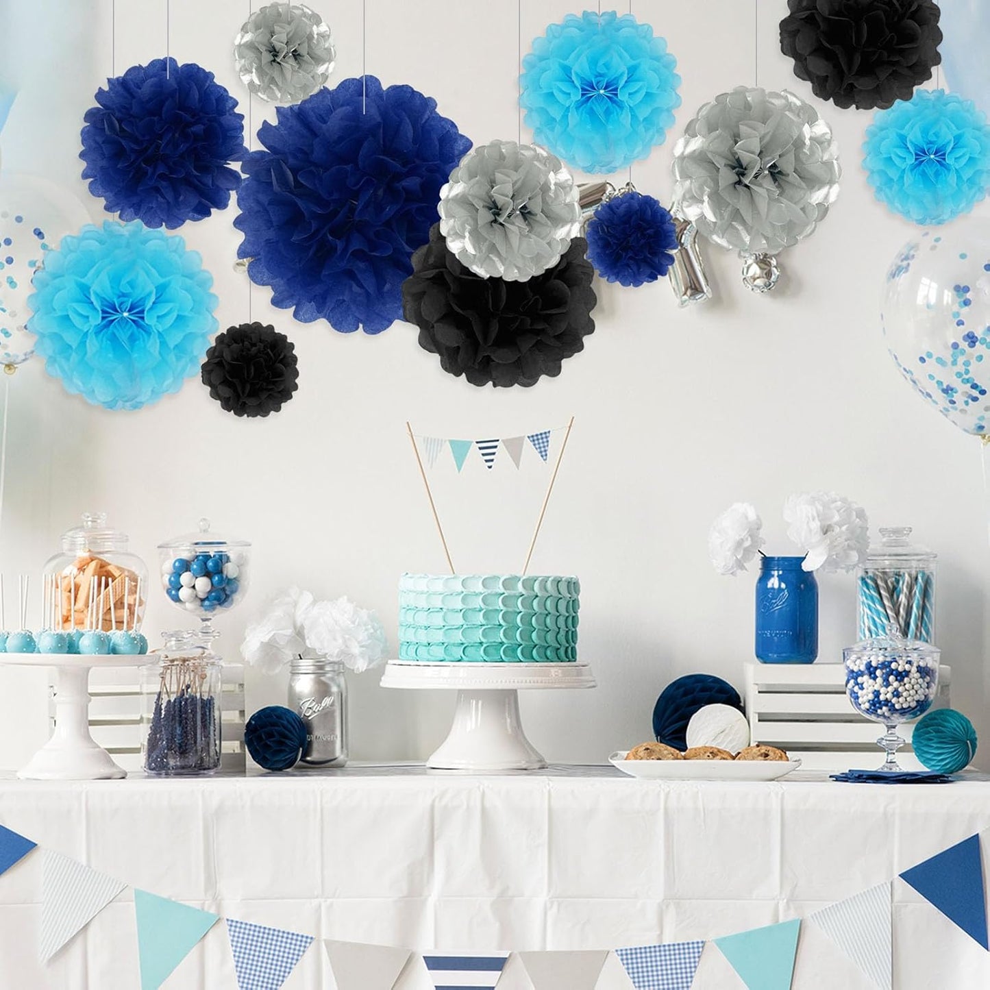 Tissue Paper Pom Poms, Pink Tissue Paper Flowers, Hanging Flower Balls for Weddings Fiesta Parties Birthday Baby Showers Classroom Bridal Shower Decoration (18Piece Set-6/10/12/14Inch)