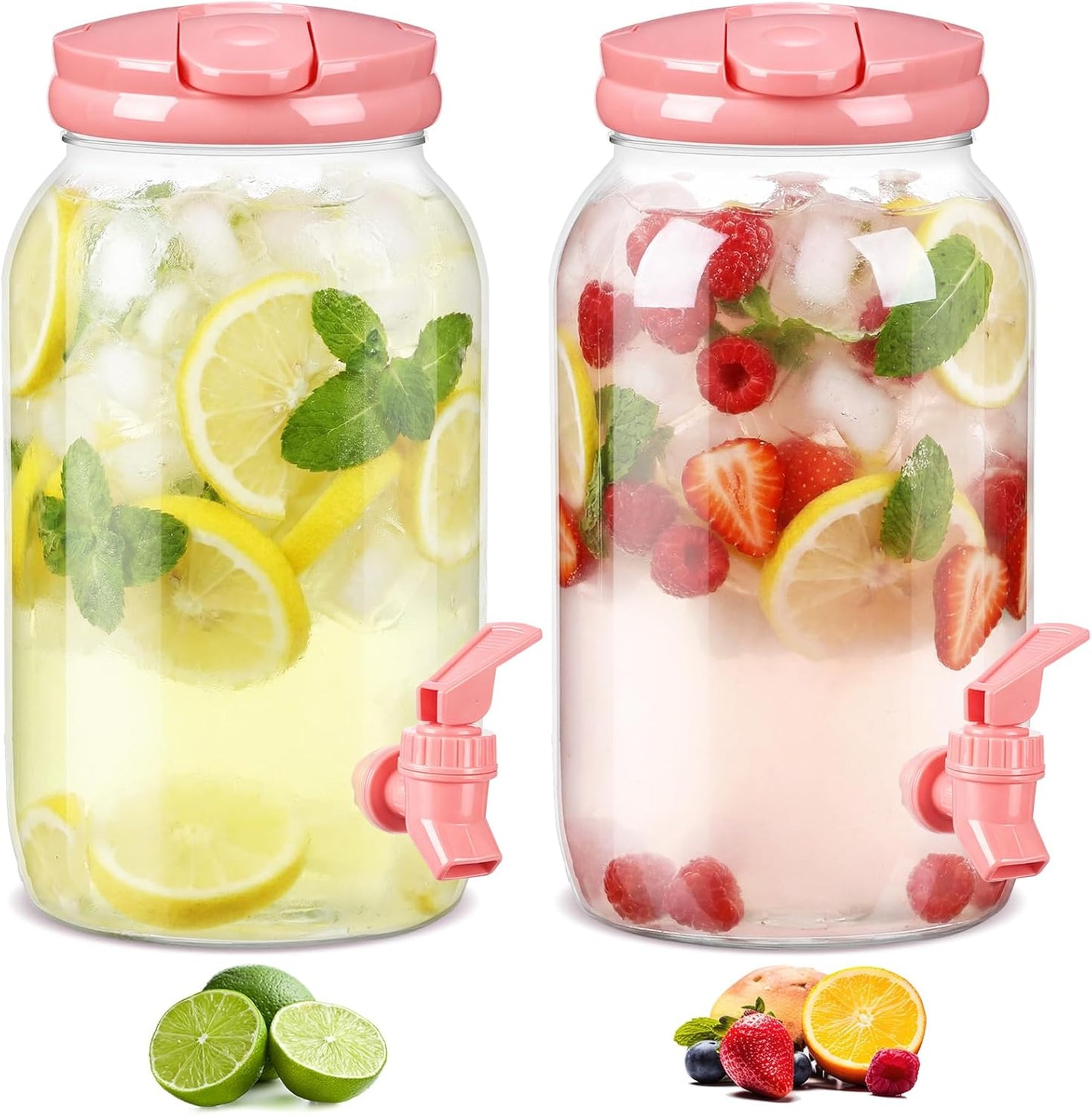Havawish 2 Pcs 1 Gallon Plastic Beverage Dispenser with Spigot Clear Summer Kitchen Fridge Drink Dispenser for Parties Lemonade Juice Tea Beer Cold Water (Red,Cylinder)