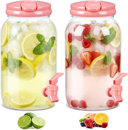 Havawish 2 Pcs 1 Gallon Plastic Beverage Dispenser with Spigot Clear Summer Kitchen Fridge Drink Dispenser for Parties Lemonade Juice Tea Beer Cold Water (Red,Cylinder)