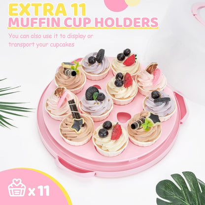 Cake Carrier with Lid and Handle, Ohuhu BPA-Free Cake Containers Cake Holder for 10 inch Cake with 2 Handle Cupcake Carrier - Plastic Cover Two Sided Base for Transport Pie Nut Fruit Mothers Day Gifts