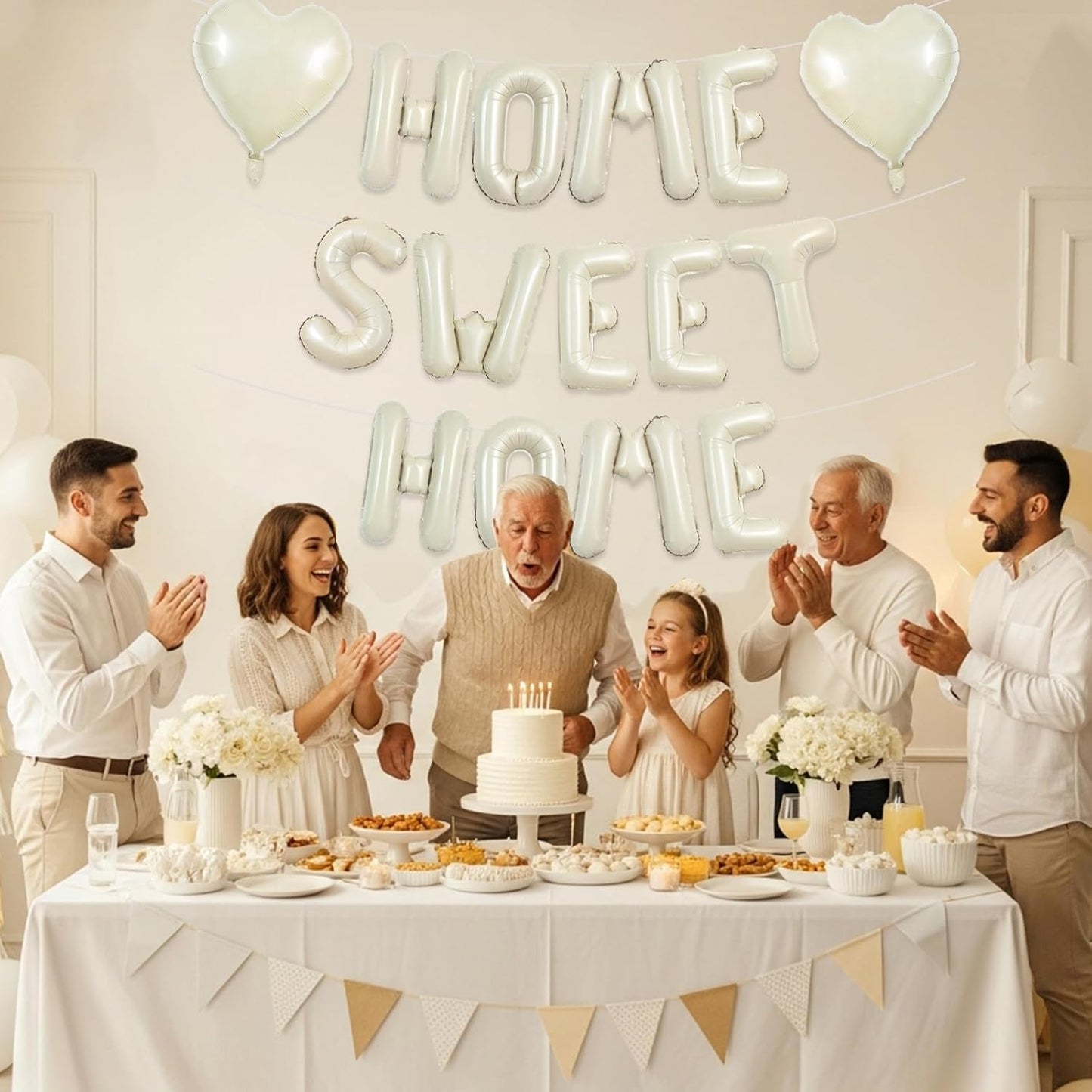 TONIFUL 16 Inch Cream White HOME SWEET HOME Letter Balloon,Decoraction for Housewarming, New Home Parties and Homecoming Celebrations,Ivory White Balloon Banner for Welcome Sign and Party Supplies