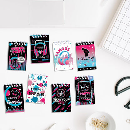 Zonon 24 PCS Music Mini Notepads Social Media Theme Notebook Set Music Birthday Party Favors Memo Spiral Notebooks Bulk Party Prizes for Birthday Gift Bags Fillers Supplies(Classic)