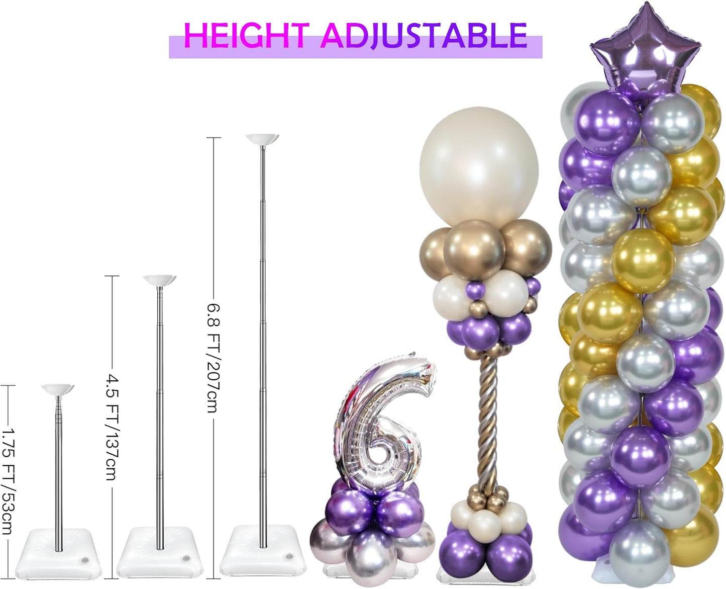 YALLOVE Balloon Column Stand Kit, Sets of 4 Telescoping Balloon Stand, Height Adjustable Balloon Tower Pillar with Reusable Metal Telescopic Design for Party Decoration