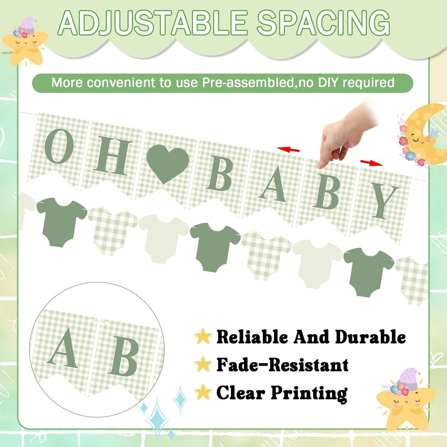 Hahafelt 1 Pcs Blue Gingham Welcome Baby Boy Banner for Baby Shower Party Decorations Pre Strung Gender Reveal Paper Banner for Table, Wall, Mantel Display Party Decor Supplies