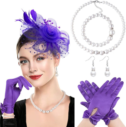 DRESHOW Fascinators Hat Flower Mesh Ribbons Feathers on a Headband and a Clip Tea Party Headwear for Girls and Women - Colors A