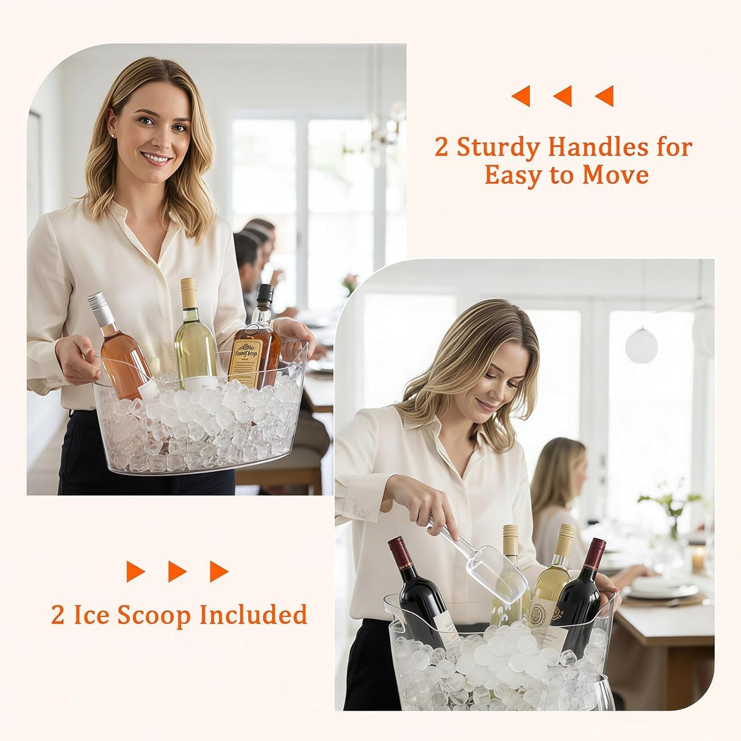 Ice Bucket 2 Pack Ice Buckets for Parties, Beverage Tub for Cocktail Bar, Drink Cooler for Wine Beer Champagne, Clear Ice Bucket with Scoop for Mimosa Bar