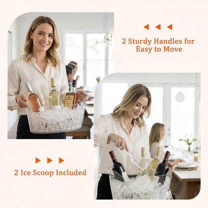 Ice Bucket 2 Pack Ice Buckets for Parties, Beverage Tub for Cocktail Bar, Drink Cooler for Wine Beer Champagne, Clear Ice Bucket with Scoop for Mimosa Bar