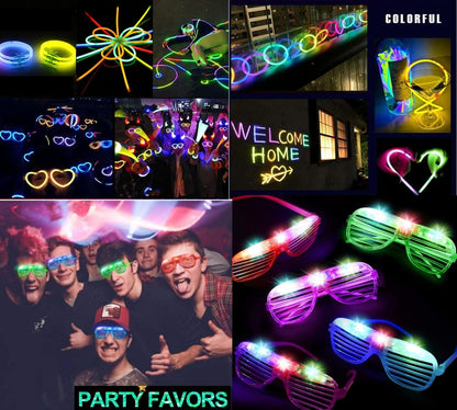62 Pcs LED Light Up Party Favors 12 Glow Glasses with 50 Glow Sticks Necklaces Bracelets Bulk Light Up Toys for Christmas Easter 4th of July Party Favors Neon Carnival