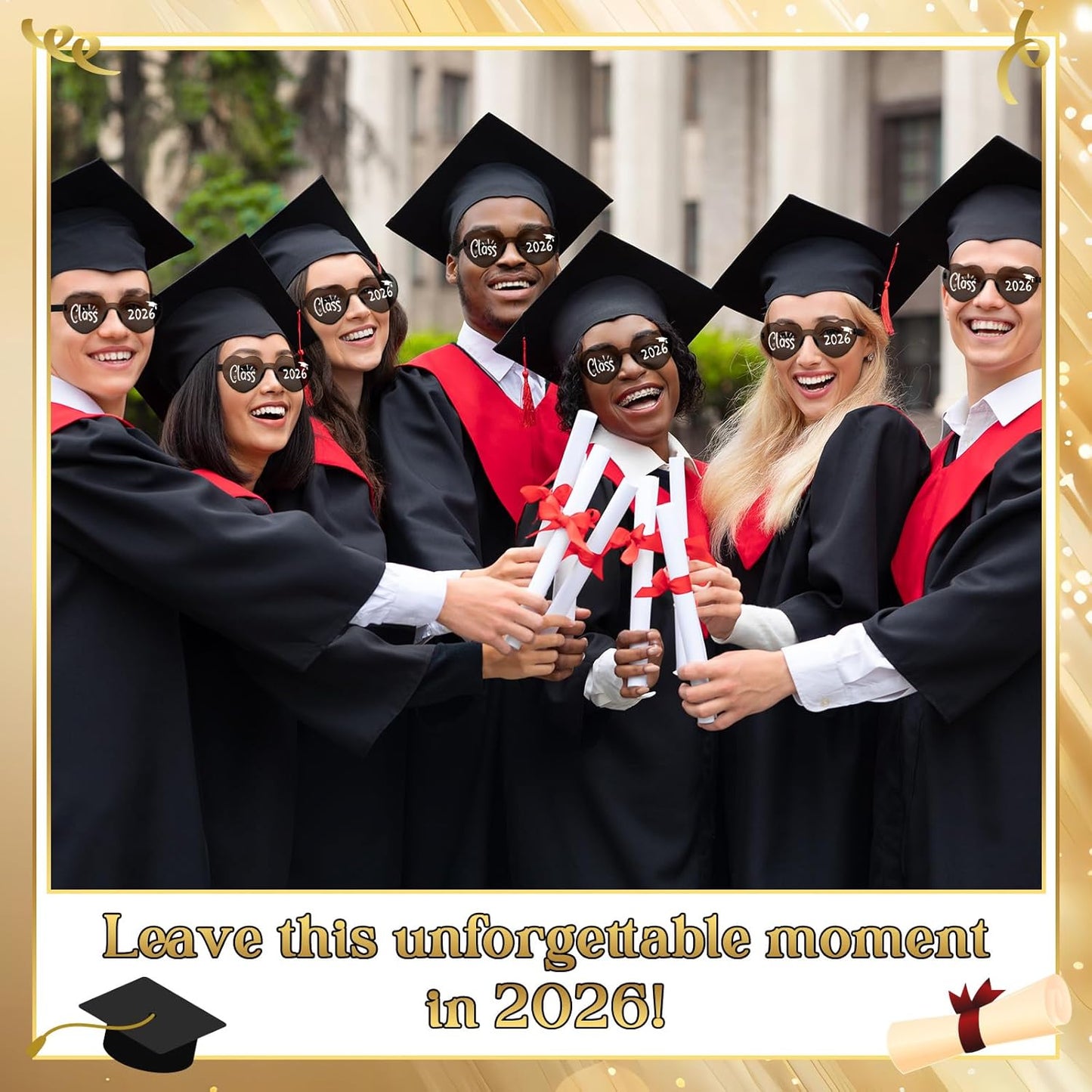 Xuhal 2026 Graduation Glasses Heart Shaped Plastic Eyeglasses Graduation Party Favor Photo Props