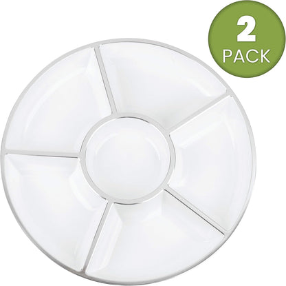 Plasticpro 6 Sectional Round Plastic Serving Tray/Platters Clear Pack of 2