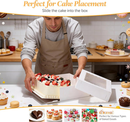 COTOPHER 50 Pcs Cake Boxes 8 Inch, 8x8x5 Inches Cake Containers (25 Boxes & 25 Boards), White Bakery Boxes with Windown for Cookies, Desserts, Cupcake, Pastries, Birthday, Wedding, Mother's Day