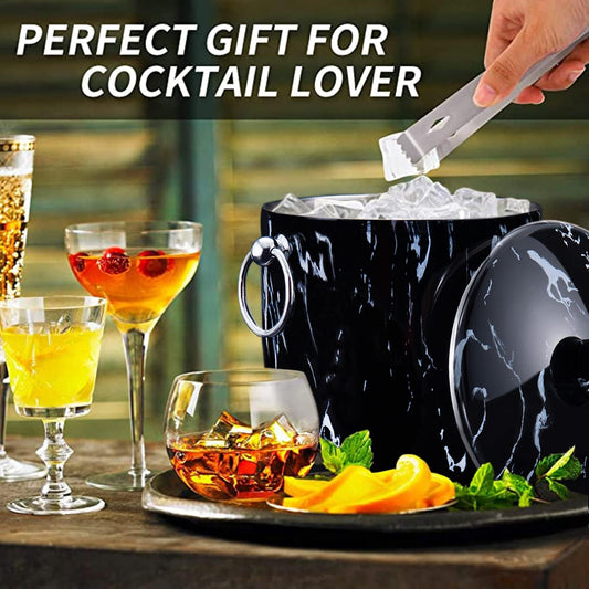 Ice Bucket with Lid, Scoop, Tongs and Strainer - Well Made Insulated Stainless Steel Keep Ice Frozen Longer - Ideal for Cocktail Bar, Parties, Chilling Wine, Champagne - 3 Liter (Stainless Steel)