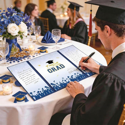 Graduation Guest Book 2026, Blue Gold Graduation Decorations Class of 2026 Graduates Sign in Book Signature Board Congrats Grad Decor Party Supplies, High School College Graduations Gifts for Her Him