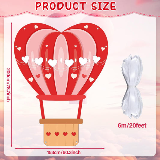 Valentine's Day Photo Booth Prop Hot Air Balloon Heart Shaped Backdrop Decorations Valentines Selfie Frame Banner Background for Classroom Kids Girls Wedding Party Supplies