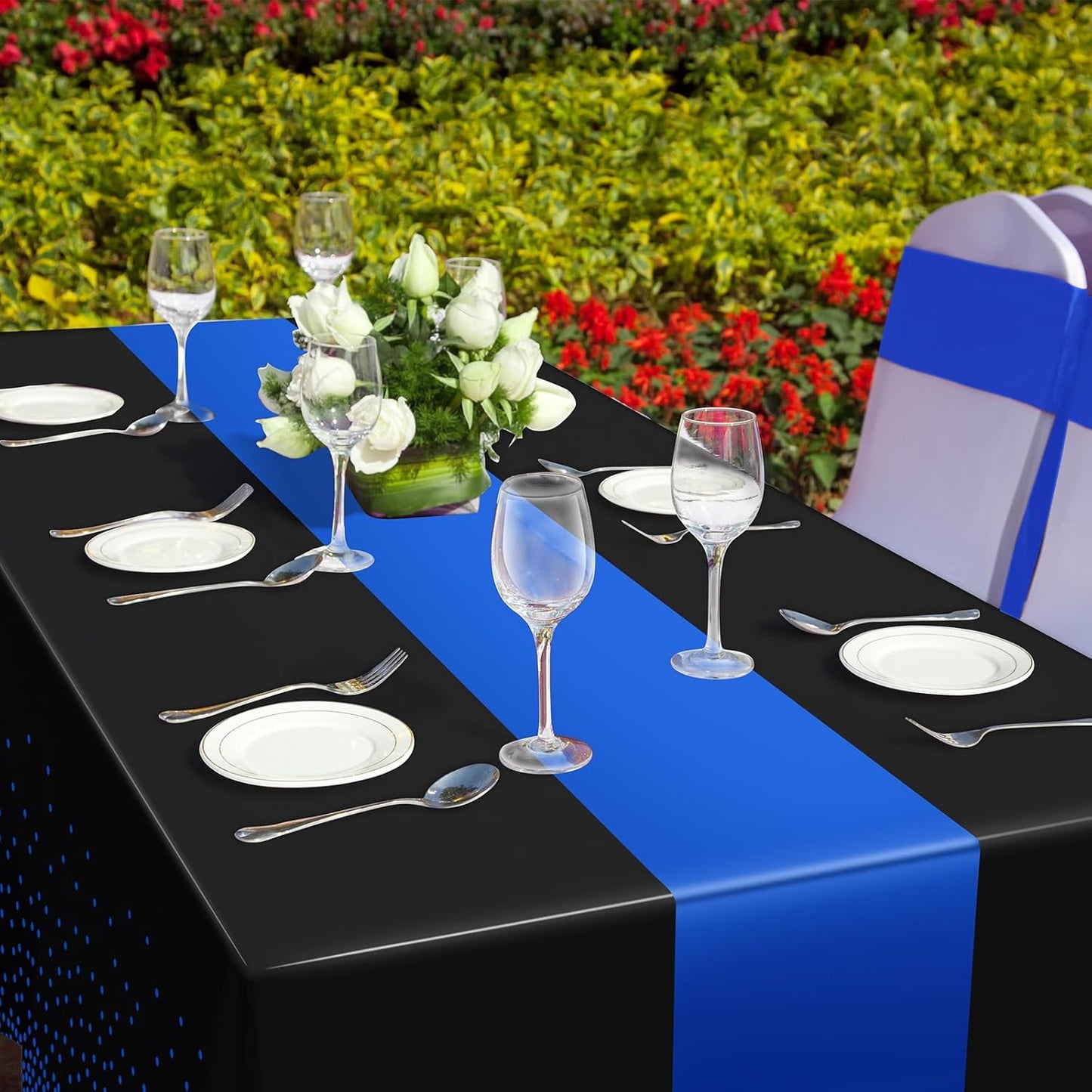 MASHAN 3Pcs Black and Red Tablecloth Party Decorations,Plastic Black Table Cloth Printed Red Table Runner Disposable Rectangle Cover for Birthday Weeding Anniversary Graduation Party,54 x108 Inch
