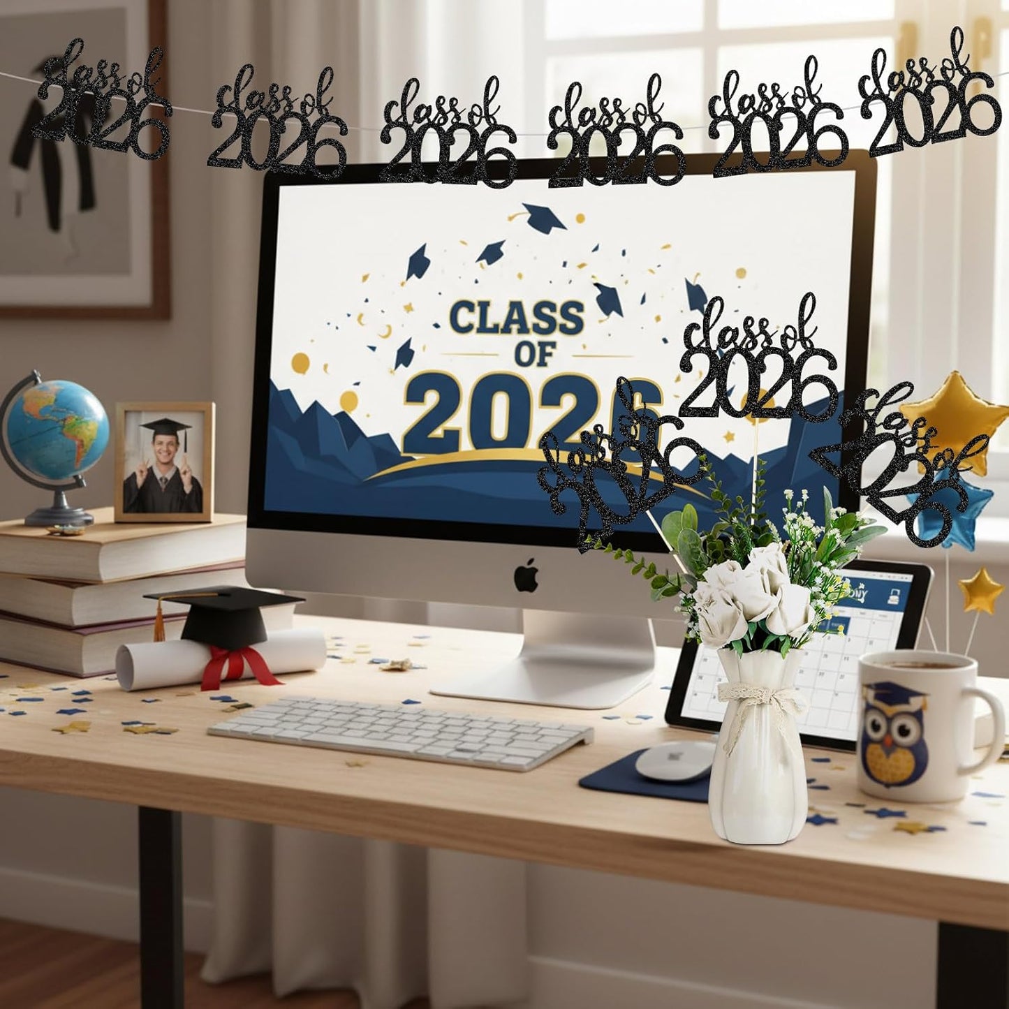 Amyhill 24 Pcs 2026 Graduation Decorations Class of 2026 Graduation Centerpiece Sticks Glitter Double Sided for Table Grad Party Decorations for Vase Table Toppers Supplies(Black)