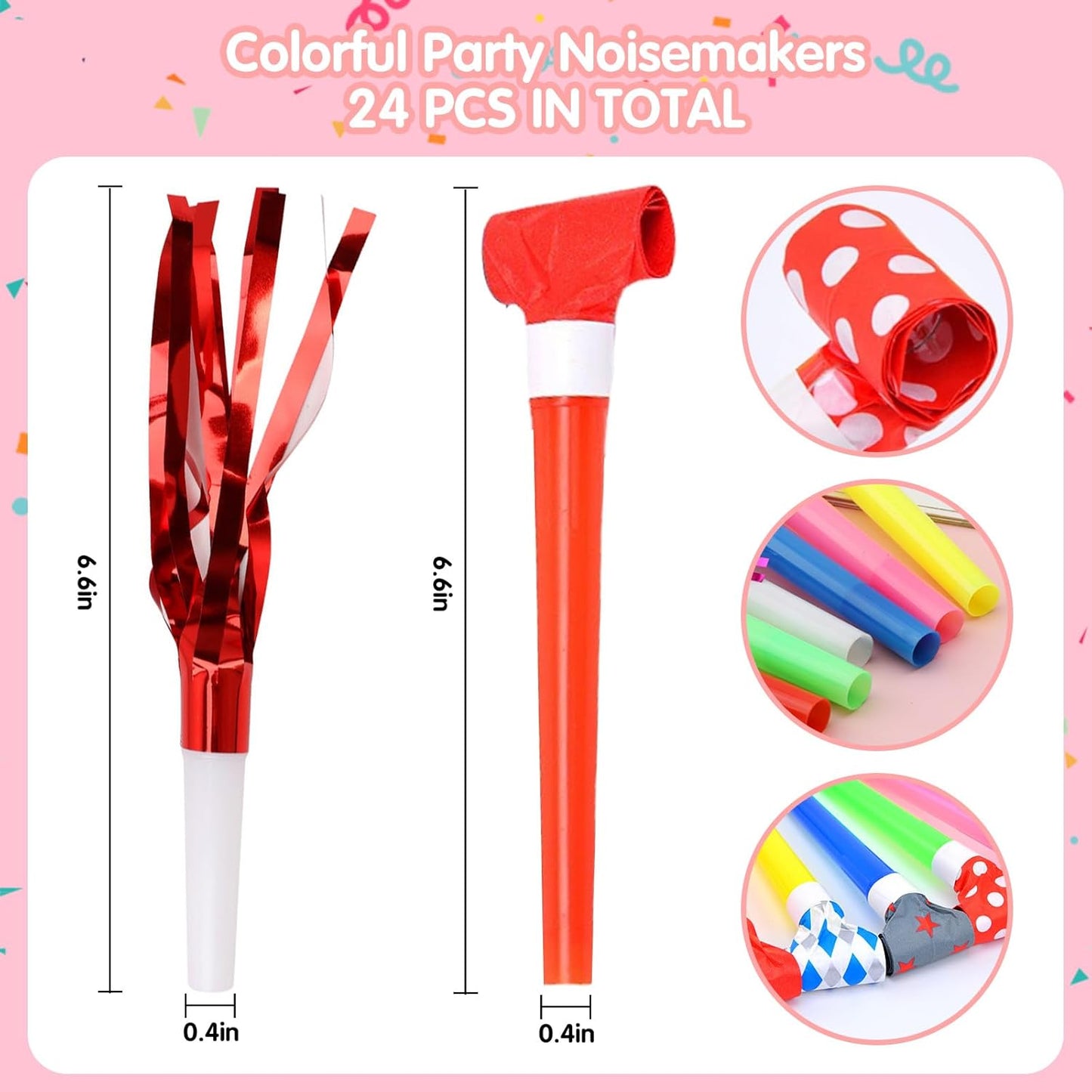 24 Pcs Party Blowers for Kids and Adults, Glitter Party Noise Makers and Tassels Blowout Set, Noise Makers Party Favors, Birthday Party Horns, Party Blowers Noisemakers