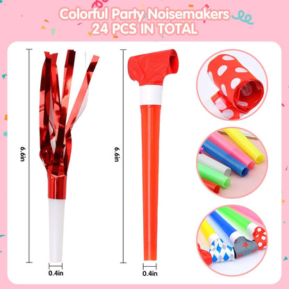 24 Pcs Party Blowers for Kids and Adults, Glitter Party Noise Makers and Tassels Blowout Set, Noise Makers Party Favors, Birthday Party Horns, Party Blowers Noisemakers