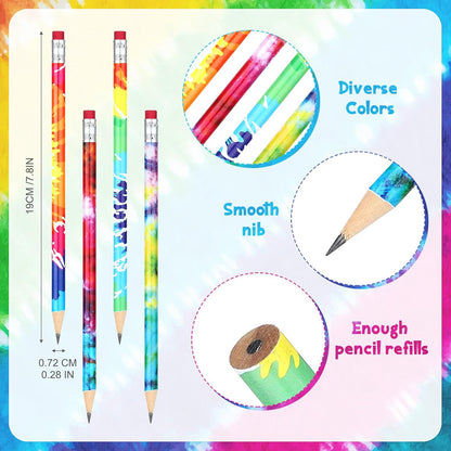 Honoson 48 Pcs Mini Tie Dye Notepads for Pocket Little Notepads Spiral Mini Notebooks, Small Note Pads and Pencils Bulk Tie Dye Birthday Party Favor Art Supplies(Light)
