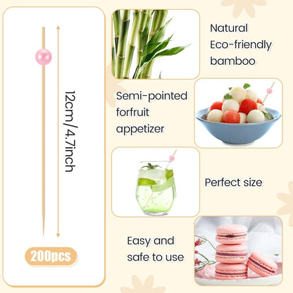 200 Pcs Cocktail Picks Long Cocktail Toothpicks Bamboo Toothpicks for Appetizers Fruits Food Skewers Sticks for Drinks Dessert Wedding Birthday Party(Fish Style)