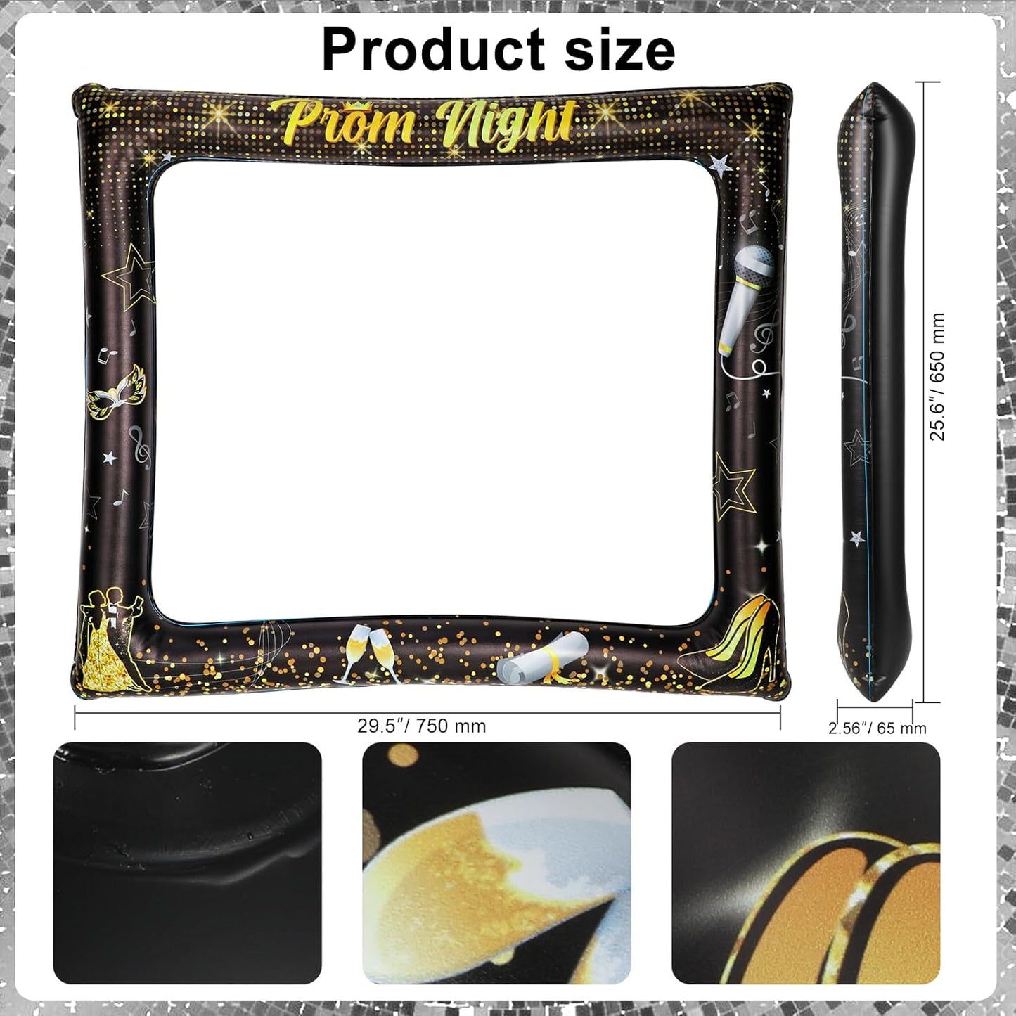 HOWAF Prom Photo Booth Props Kit- 1pcs Prom 2026 Giant Inflatable Photo Frame Selfie Frame with 29pcs Prom Night Party Props Graduation Photo Booth Props Prom Decorations 2026 Graduation Decorations