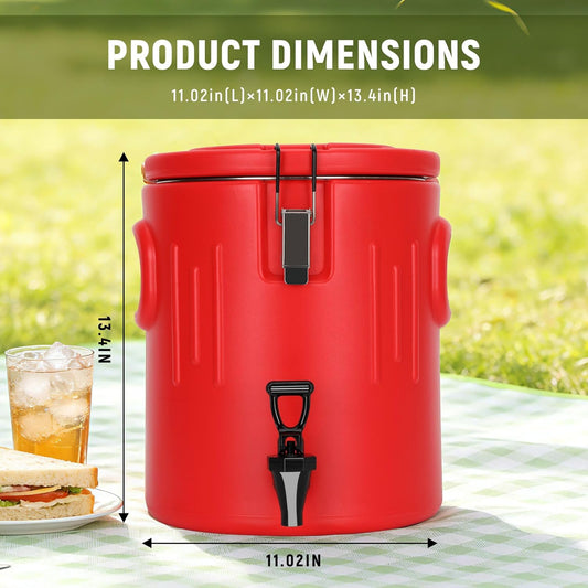 3.5 Gallon Insulated Beverage Dispenser, 304 Stainless Steel Hot Drink Dispenser & Hot Water Dispenser, Cooler Jug with Ice and Hot Drink Dispenser for Parties Camping Sports