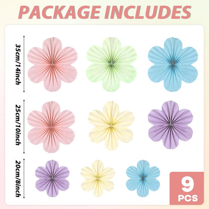 Justforjoyful 9PCS Pastel Paper Flowers Decorations Pastel Paper Fans Floral Backdrop Decor 3D Tissue Flowers Decorations for Classroom Wall Room Bulletin Board Birthday Supplies