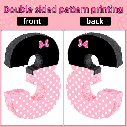 15.7 x 11.5 x 3 Inch Pink Bow Number 2 Pinata,Pink Bow Birthday Decorations, Fillable Hanging Piñata with Stick Blindfold Confetti for Girls Boys 2nd Anniversary Party Decorations