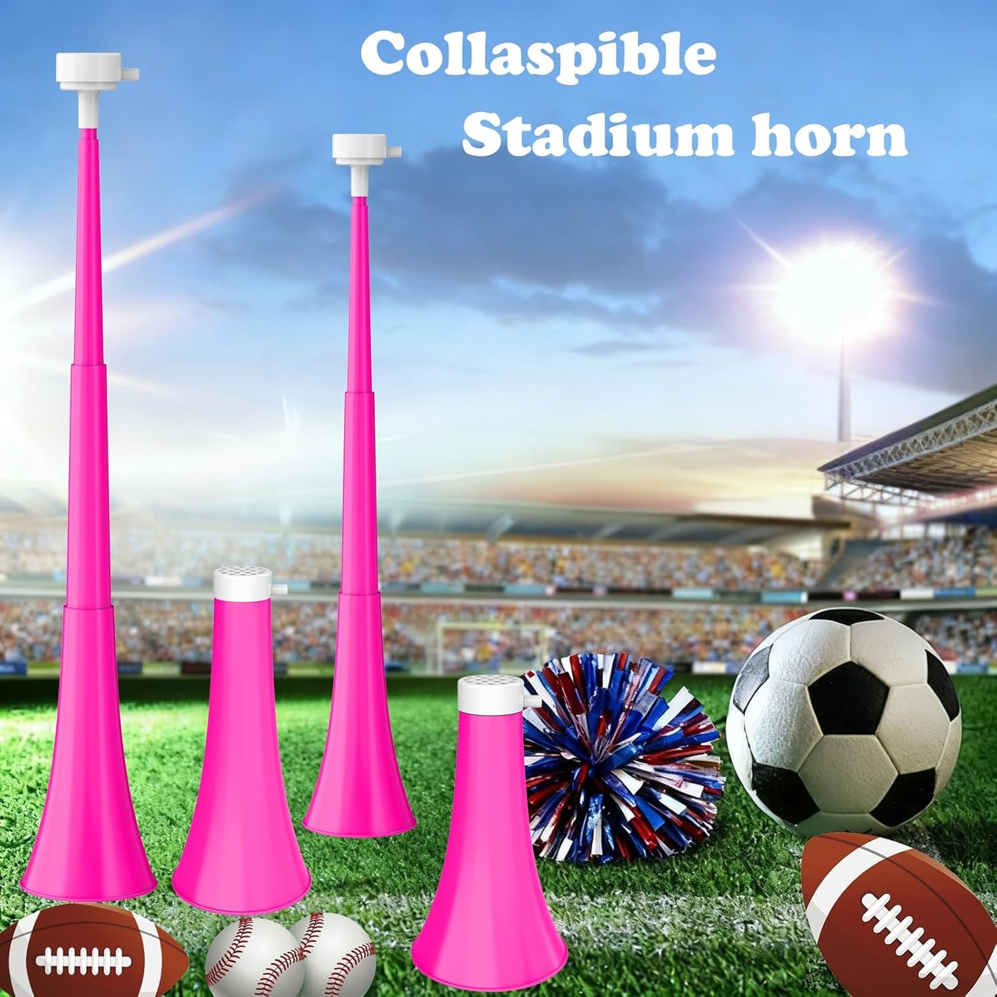 Collapsible Stadium Horn 24 Inch Vuvuzela Noise Makers Plastic Cheering Trumpet Blow Horns Noisemakers for Sporting Events Football Games School Sports Party Supplies Favors Accessories