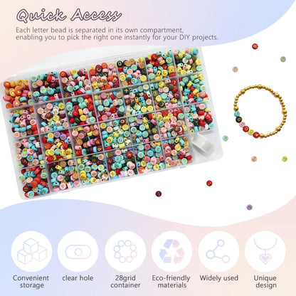 Amaney 1400pcs Glow Letter Beads, Heart Beads Whit Elastic Beading Cord,4x7mm Round Acrylic Alphabet Beads for Friend Bracelet Jewelry Making