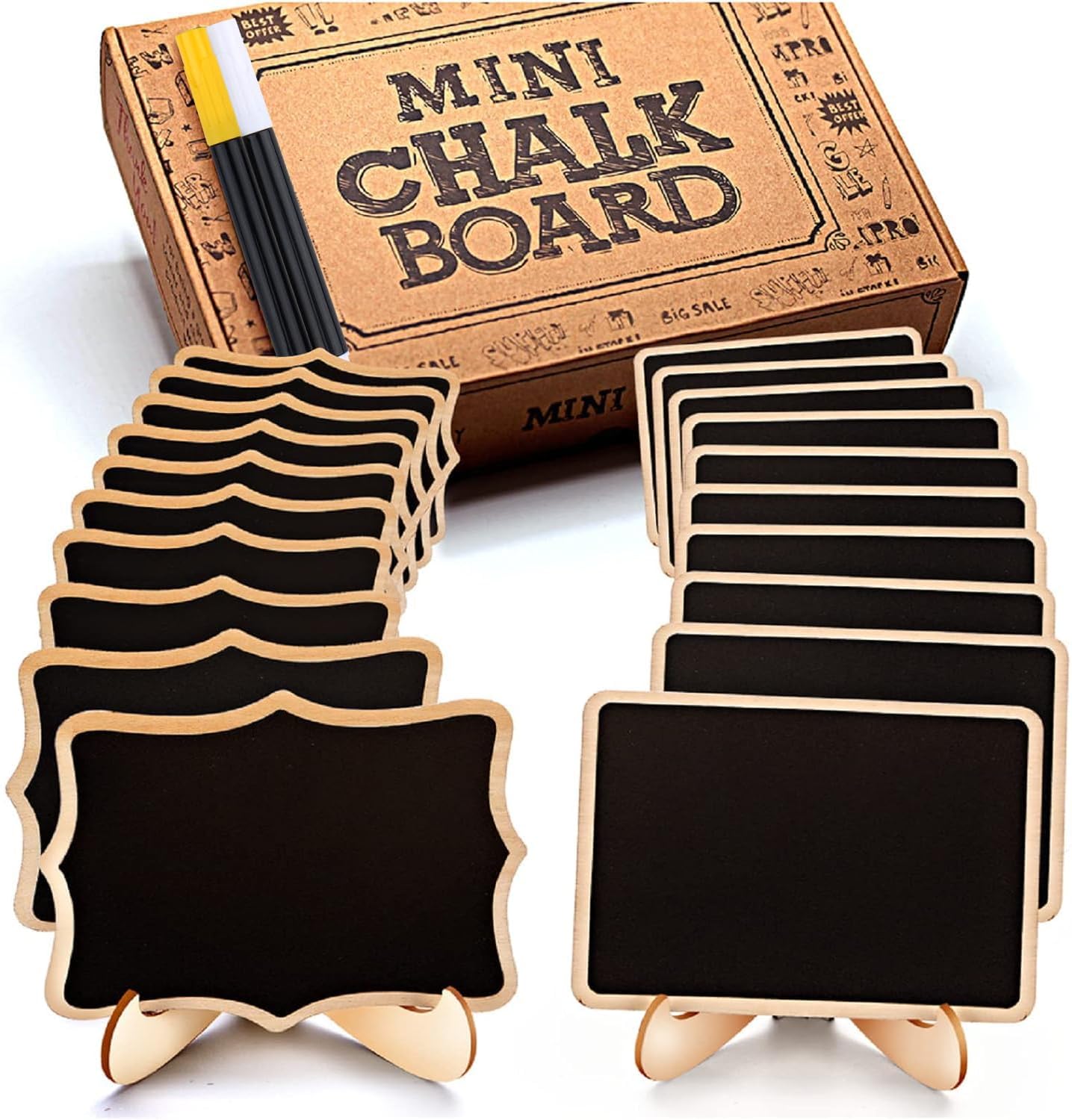 Mini Chalkboard Signs, 20 Pack Framed Small Chalk Board Food Labels with Easel Stand for Party Buffet or Wedding Celebration, Wooden Blackboard as Place Cards for Table Setting or Numbers (30)