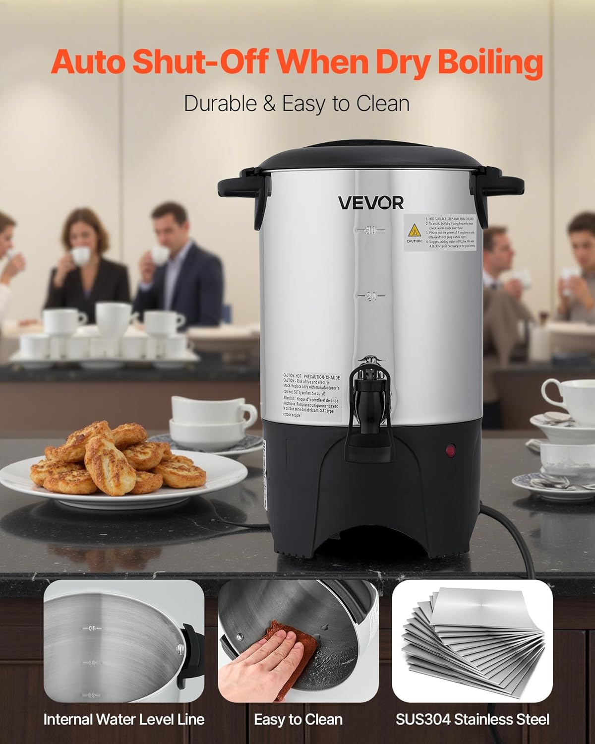 VEVOR Commercial Coffee Urn, 60 Cup 9 L Hot Beverage Dispenser with Dripless Faucet, Quick-Brewing Stainless Steel Large Commercial Coffee Maker, for Catering, Business, Party, Church & Restaurant