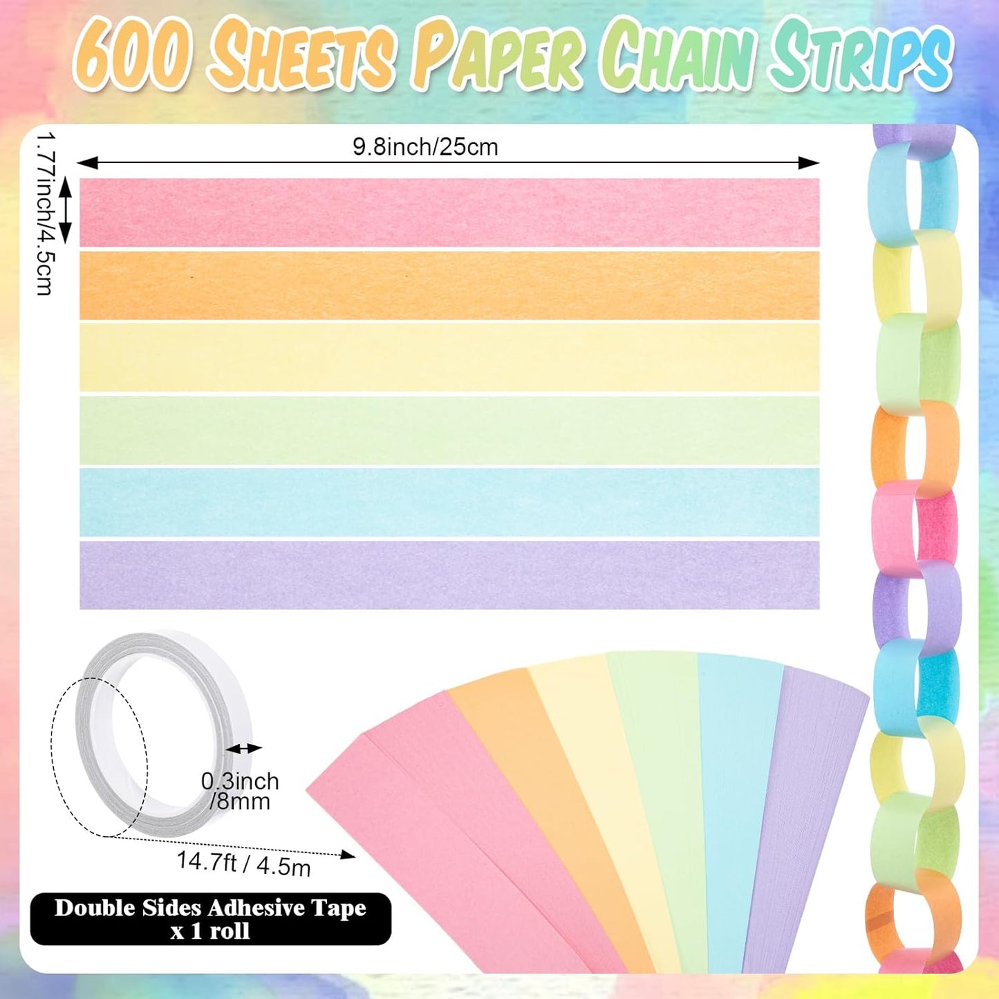 TaoBary Decorations Crepe Streamers Sheet Paper Strips Chain Garland Star Hanging for Party Birthday Wedding Decor(600,Pastels,Same Size)