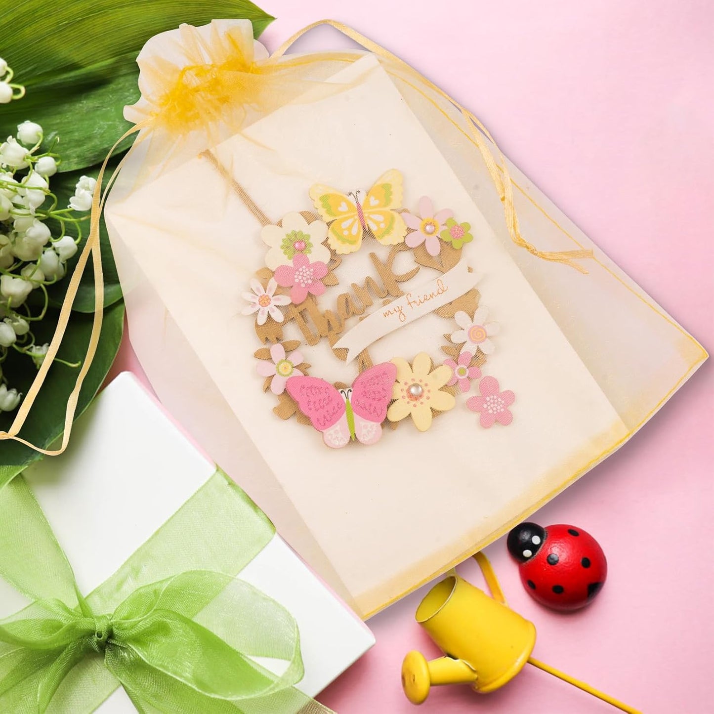 ANZNKU 50PCS Organza Bags 6x9 Large White Gift Bags for Candy Goodie Sachet Jewelry, Mesh Bag Drawstring Sheer Packaging Pouches for Wedding Favors Mother's Day Birthday Party Baby & Bridal Shower