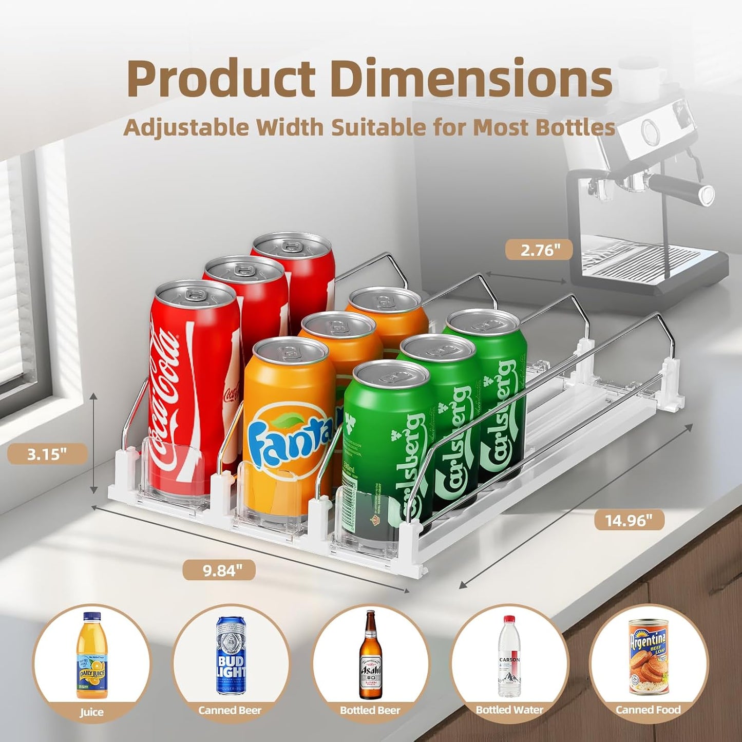 HIYOHIYO 5 Row Auto-Push Drink Organizer for Fridge, Self Pushing Soda Can Dispenser for Refrigerator, Automatic Drink Dispenser for Fridge, Holds up to 25 Cans