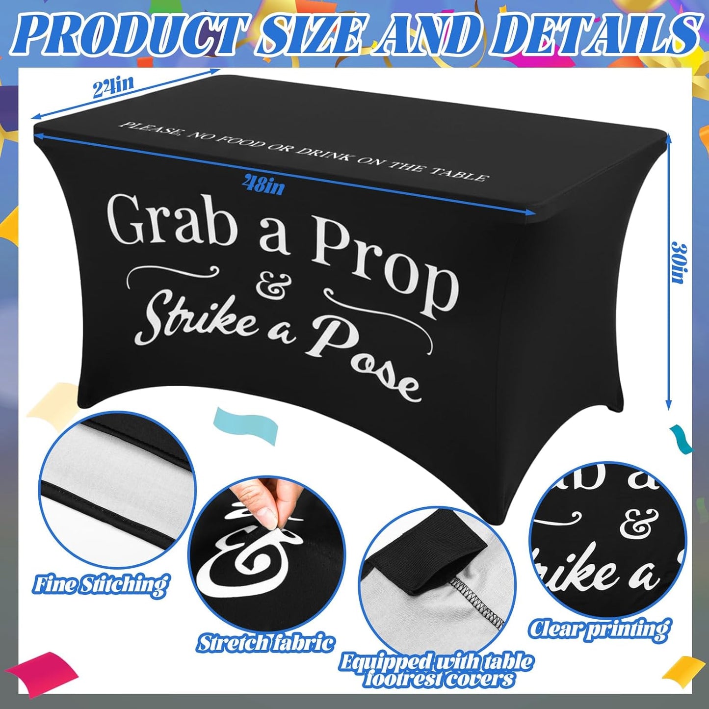 Gilprop Photo Booth Table Cloth Photo Booth Props Accessories Rectangle Tight Table Background for Indoor Outdoor Party Photography Decoration Graduation Wedding Birthday Bachelorette(Stylish,4ft)
