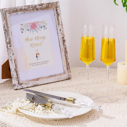 Boao 4 Pieces Wedding Toasting Flutes and Cake Server Set Wedding Reception Supplies Champagne Glasses Cake Knife Pie Server (Gold,Classic)