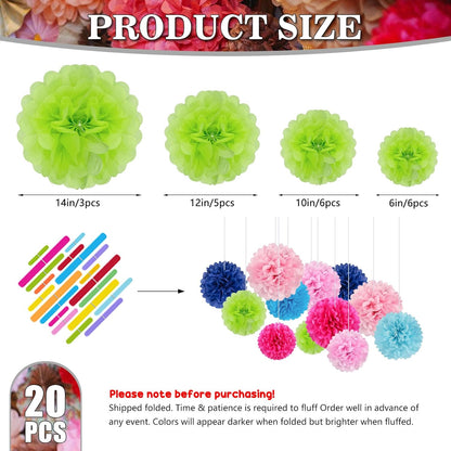 Tissue Paper Pom Poms, Pink Tissue Paper Flowers, Hanging Flower Balls for Weddings Fiesta Parties Birthday Baby Showers Classroom Bridal Shower Decoration (18Piece Set-6/10/12/14Inch)