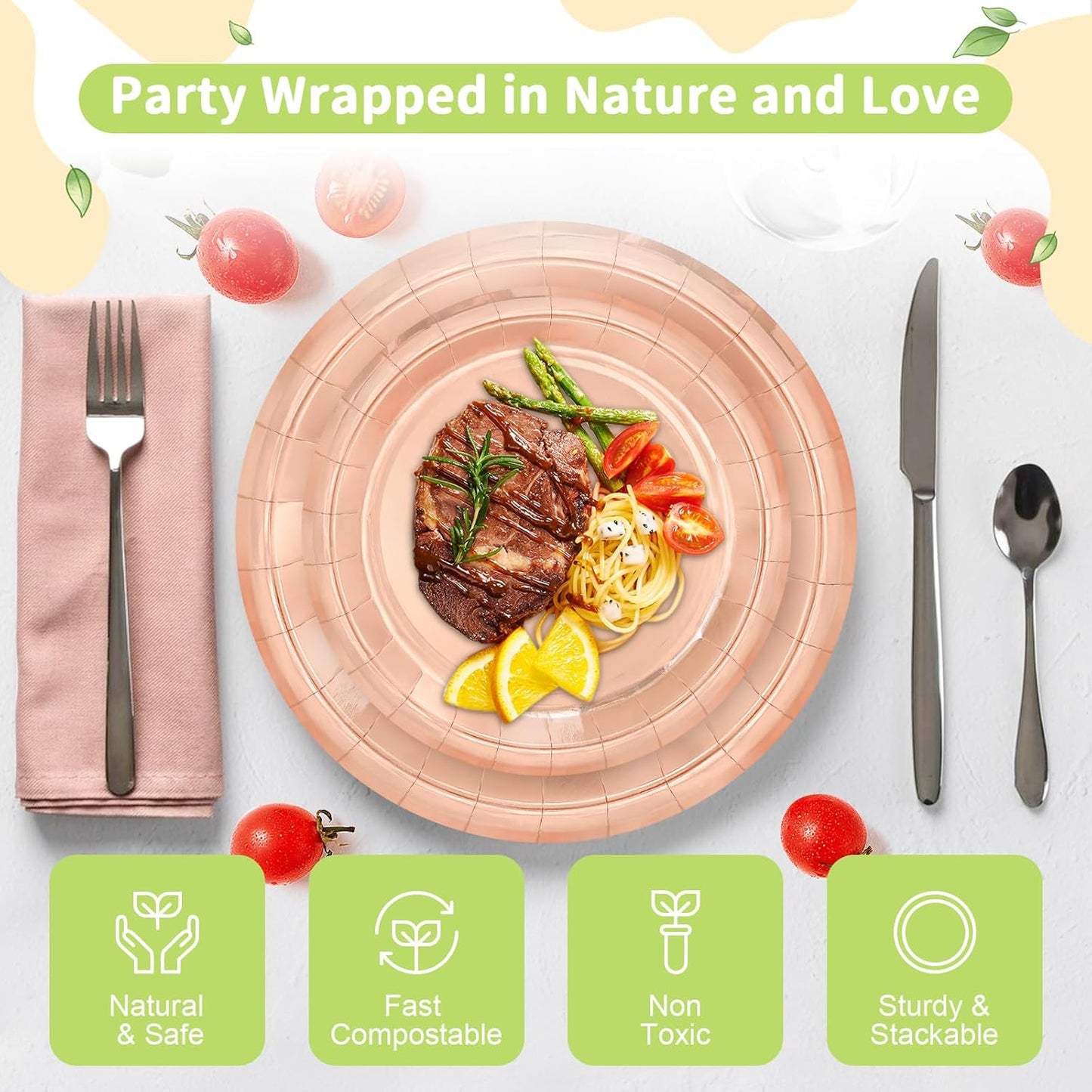 LANLISA 50 Pcs Pink Paper Plates Disposable, 25-9" & 25-7" Disposable Birthday Cake Dessert Plates For Valentines Day, Baby Shower, Easter Party, Mothers Day Party Supplies